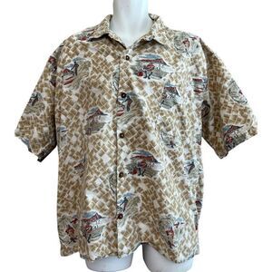 Mens XL Hawaiian Shirt Surfing Diamondhead Island People Beach Swimming Palm Tre